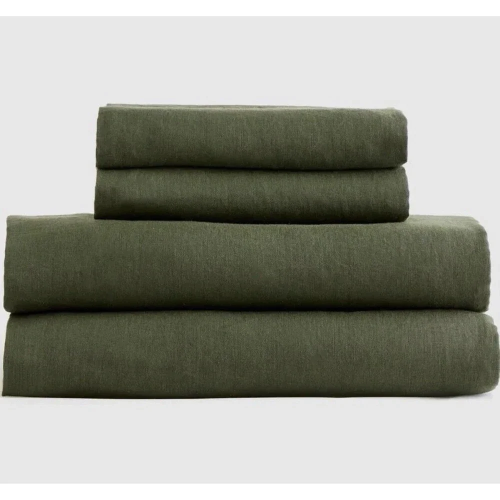 NWT QUINCE EUROPEAN LINEN SHEET SET Pine 4 PIECE QUEEN 100% FLAX MSRP $184